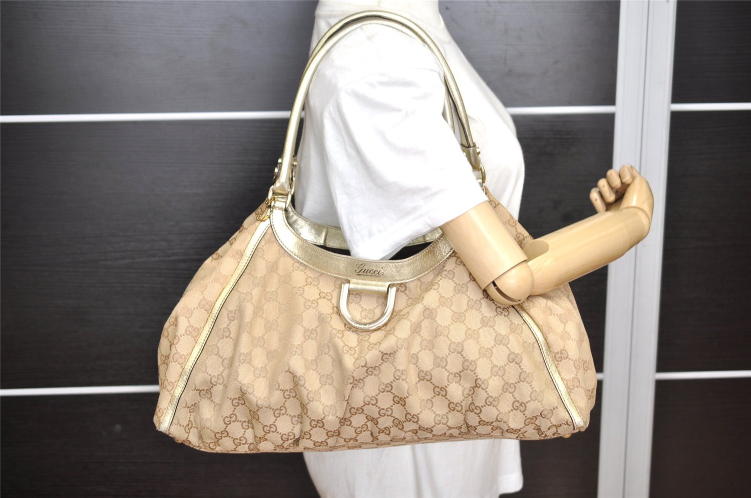 Authentic GUCCI Abbey Shoulder Tote Bag GG Canvas Leather 189835 Beige 5081K