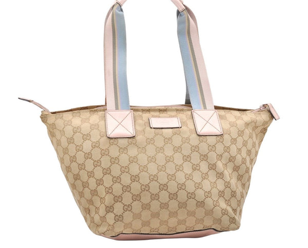 Authentic GUCCI VIntage Shoulder Tote Bag GG Canvas Leather 131230 Beige 5082K