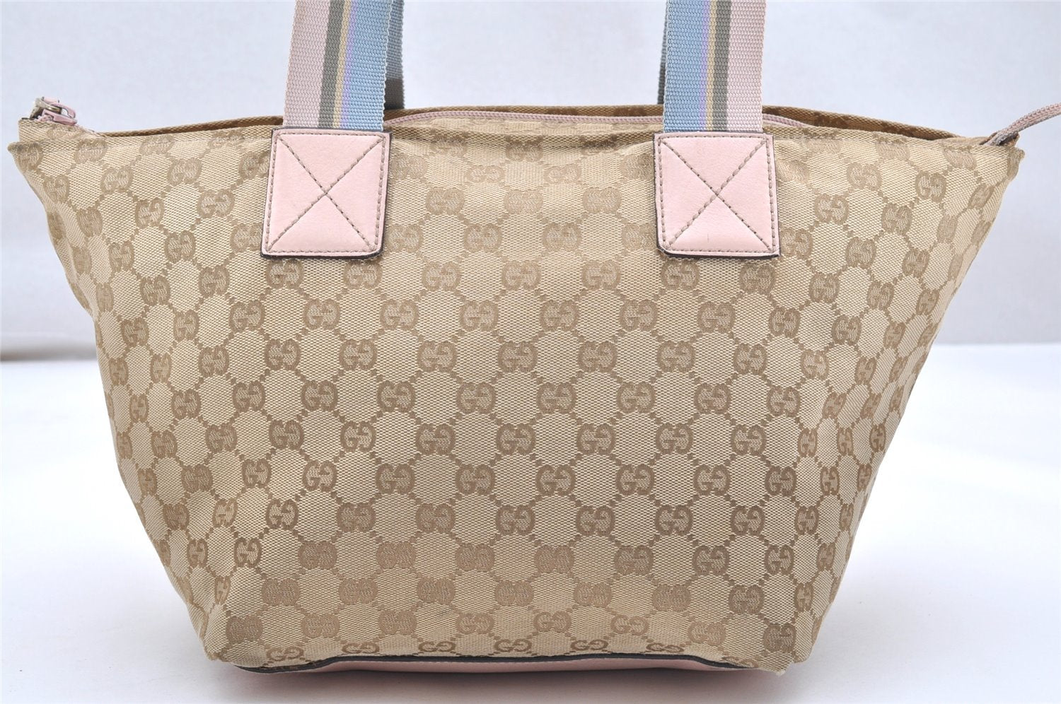 Authentic GUCCI VIntage Shoulder Tote Bag GG Canvas Leather 131230 Beige 5082K