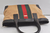 Authentic GUCCI Web Sherry Line Tote Bag Canvas Leather 0021119 Beige 5083K