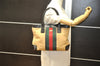 Authentic GUCCI Web Sherry Line Tote Bag Canvas Leather 0021119 Beige 5083K