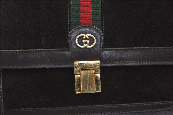 Authentic GUCCI Web Sherry Line Shoulder Cross Bag Suede Leather Brown 5084J