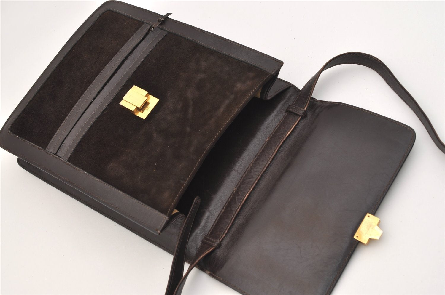 Authentic GUCCI Web Sherry Line Shoulder Cross Bag Suede Leather Brown 5084J