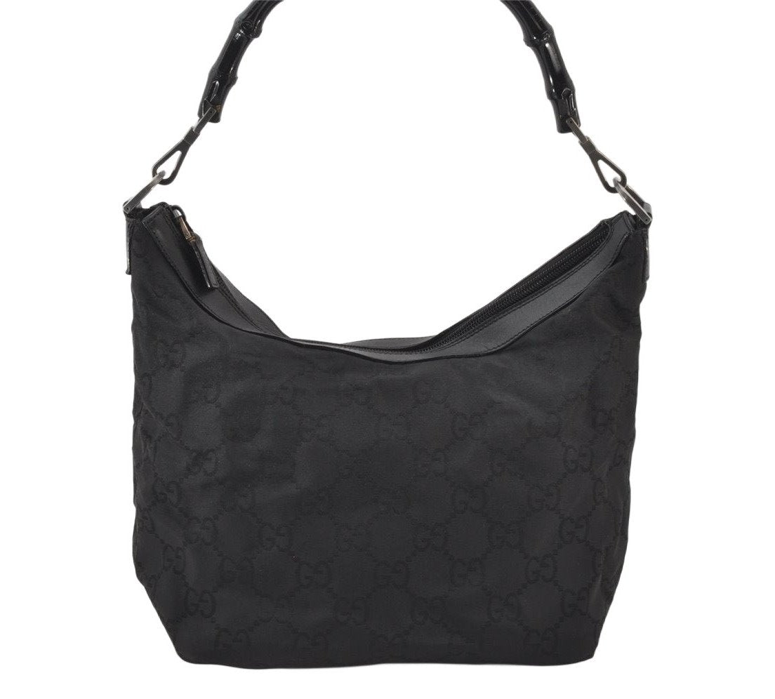 Authentic GUCCI Bamboo Shoulder Hand Bag Purse Nylon Leather 0000531 Black 5084K