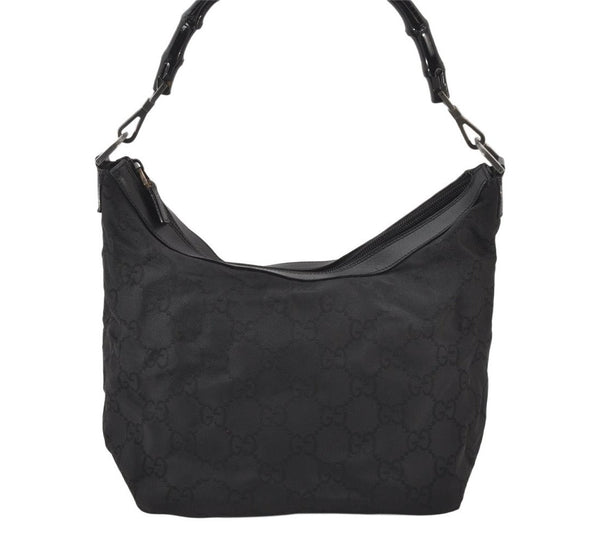 Authentic GUCCI Bamboo Shoulder Hand Bag Purse Nylon Leather 0000531 Black 5084K