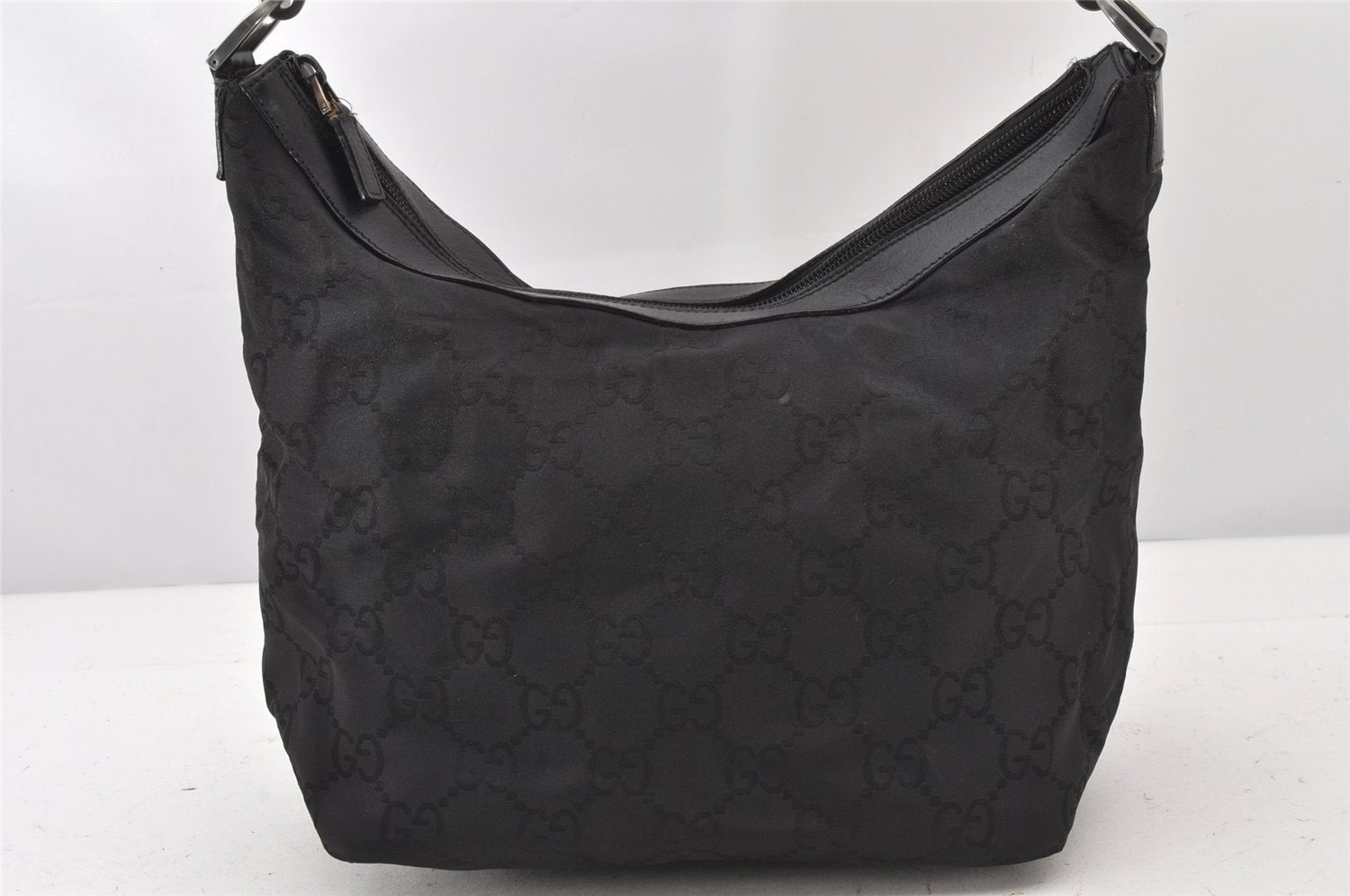 Authentic GUCCI Bamboo Shoulder Hand Bag Purse Nylon Leather 0000531 Black 5084K