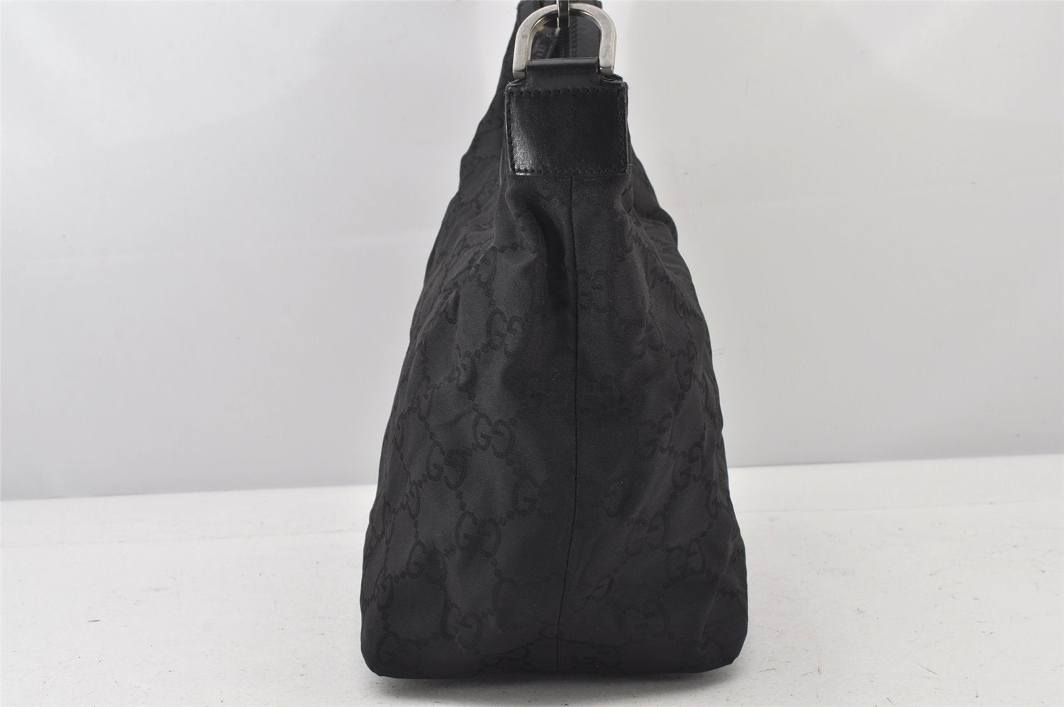 Authentic GUCCI Bamboo Shoulder Hand Bag Purse Nylon Leather 0000531 Black 5084K