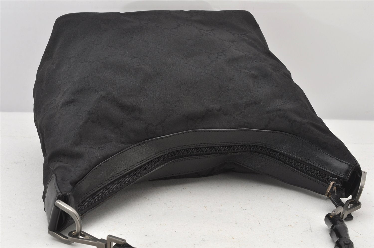Authentic GUCCI Bamboo Shoulder Hand Bag Purse Nylon Leather 0000531 Black 5084K