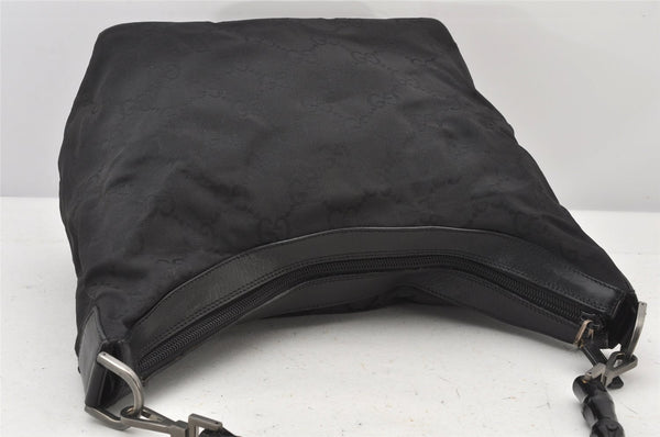 Authentic GUCCI Bamboo Shoulder Hand Bag Purse Nylon Leather 0000531 Black 5084K