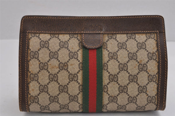 Authentic GUCCI Web Sherry Line Clutch Hand Bag Purse GG PVC Leather Brown 5085J