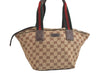 Authentic GUCCI Web Sherry Line Tote Bag GG Canvas Leather 131228 Brown 5085K