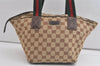 Authentic GUCCI Web Sherry Line Tote Bag GG Canvas Leather 131228 Brown 5085K