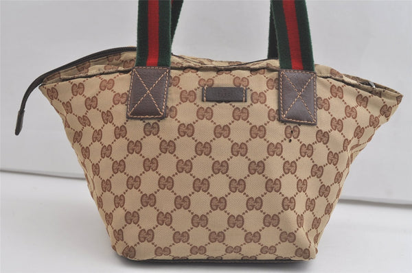 Authentic GUCCI Web Sherry Line Tote Bag GG Canvas Leather 131228 Brown 5085K