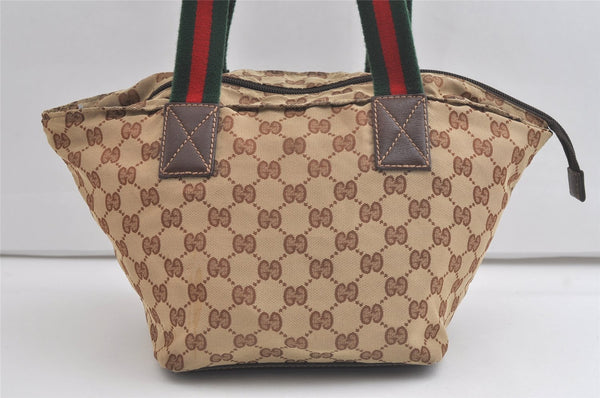 Authentic GUCCI Web Sherry Line Tote Bag GG Canvas Leather 131228 Brown 5085K