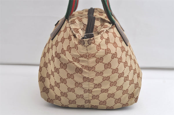 Authentic GUCCI Web Sherry Line Tote Bag GG Canvas Leather 131228 Brown 5085K