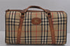 Authentic Burberrys Nova Check Canvas Leather Hand Boston Bag Brown Beige 5087J