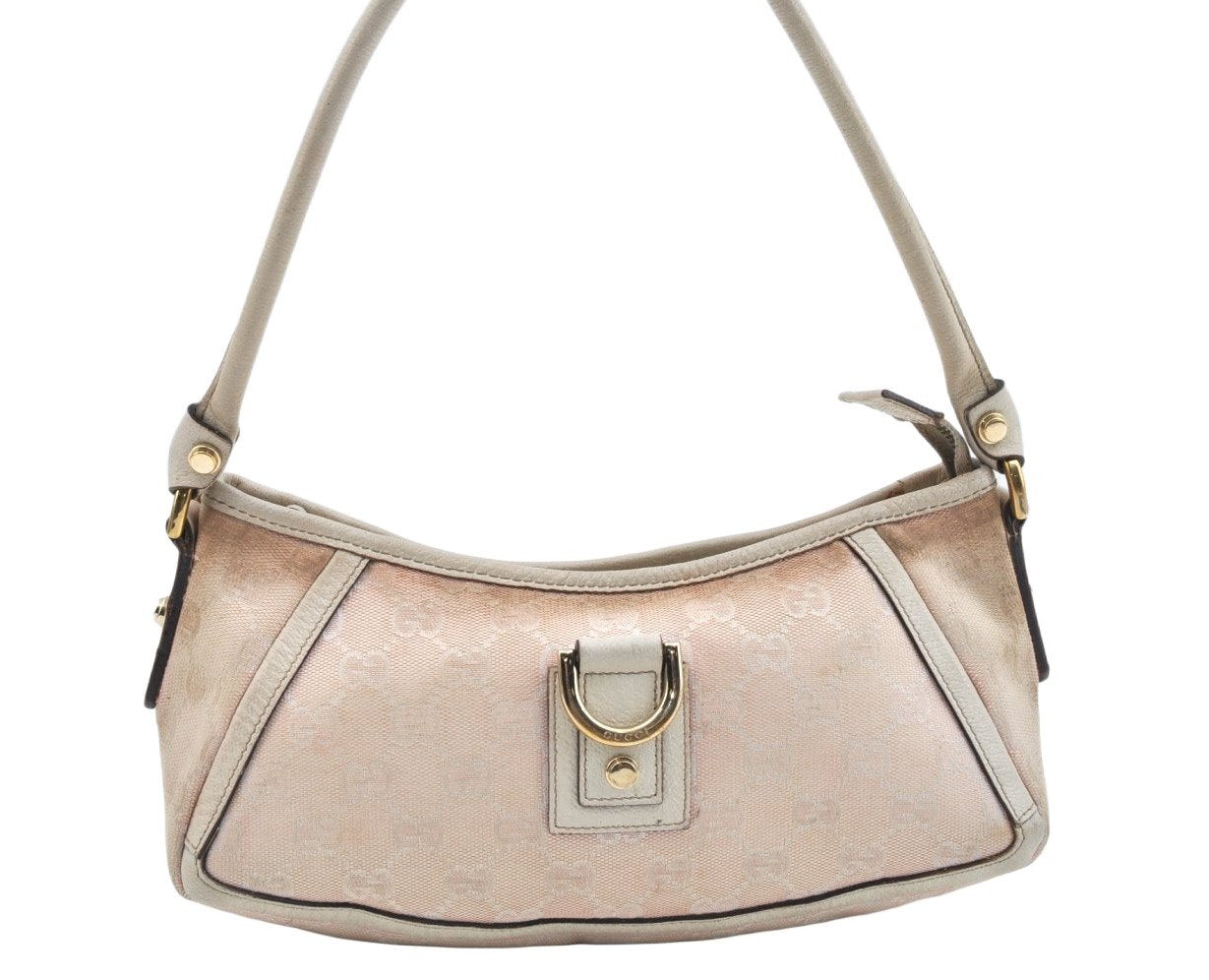 Authentic GUCCI Abbey Shoulder Bag Purse GG Canvas Leather 130939 Pink 5089I