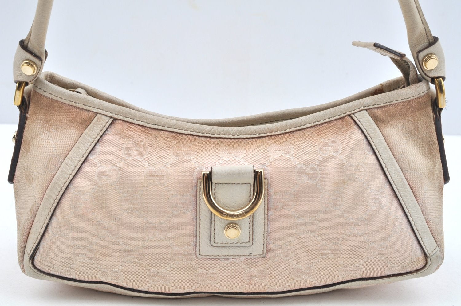 Authentic GUCCI Abbey Shoulder Bag Purse GG Canvas Leather 130939 Pink 5089I