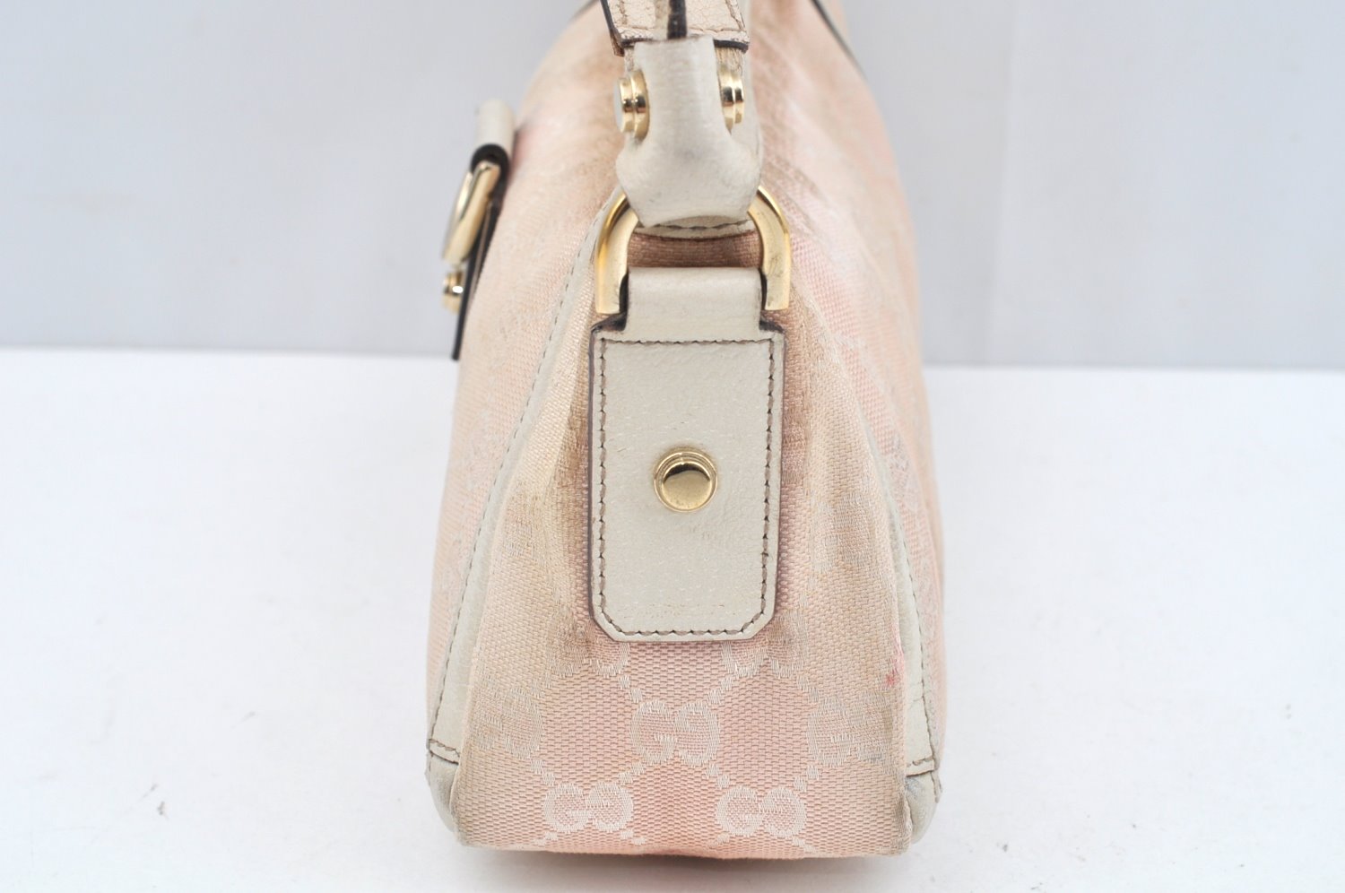 Authentic GUCCI Abbey Shoulder Bag Purse GG Canvas Leather 130939 Pink 5089I