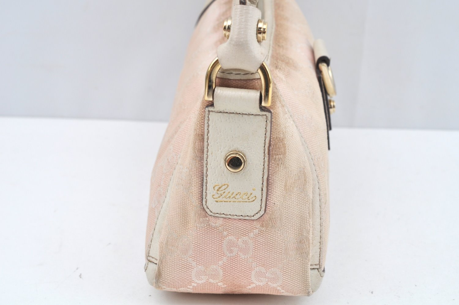 Authentic GUCCI Abbey Shoulder Bag Purse GG Canvas Leather 130939 Pink 5089I