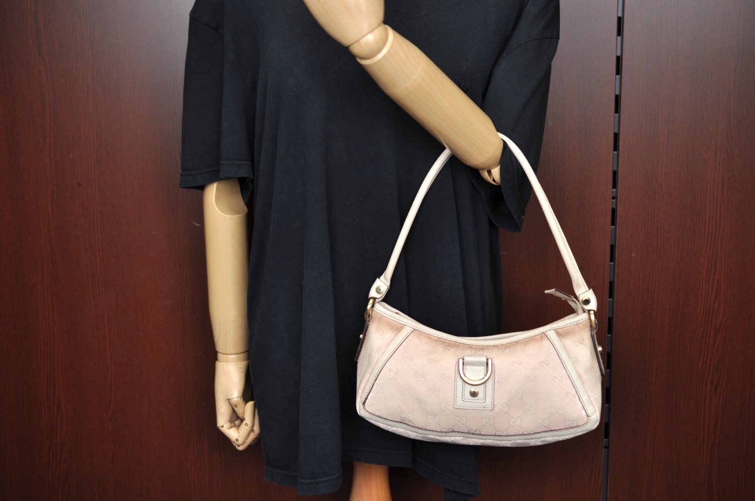 Authentic GUCCI Abbey Shoulder Bag Purse GG Canvas Leather 130939 Pink 5089I