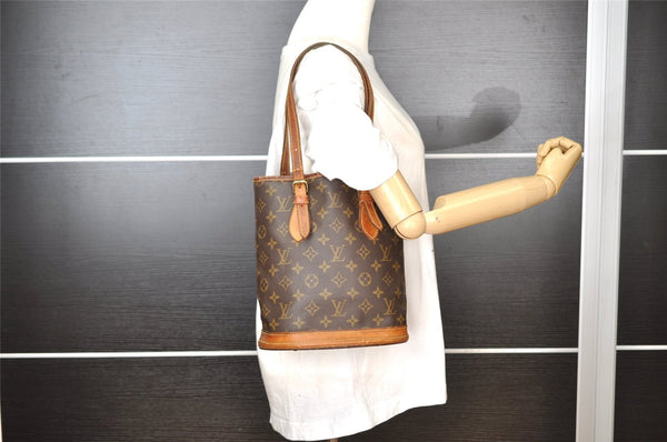 Authentic Louis Vuitton Monogram Bucket PM Shoulder Tote Bag M42238 Junk 5091I