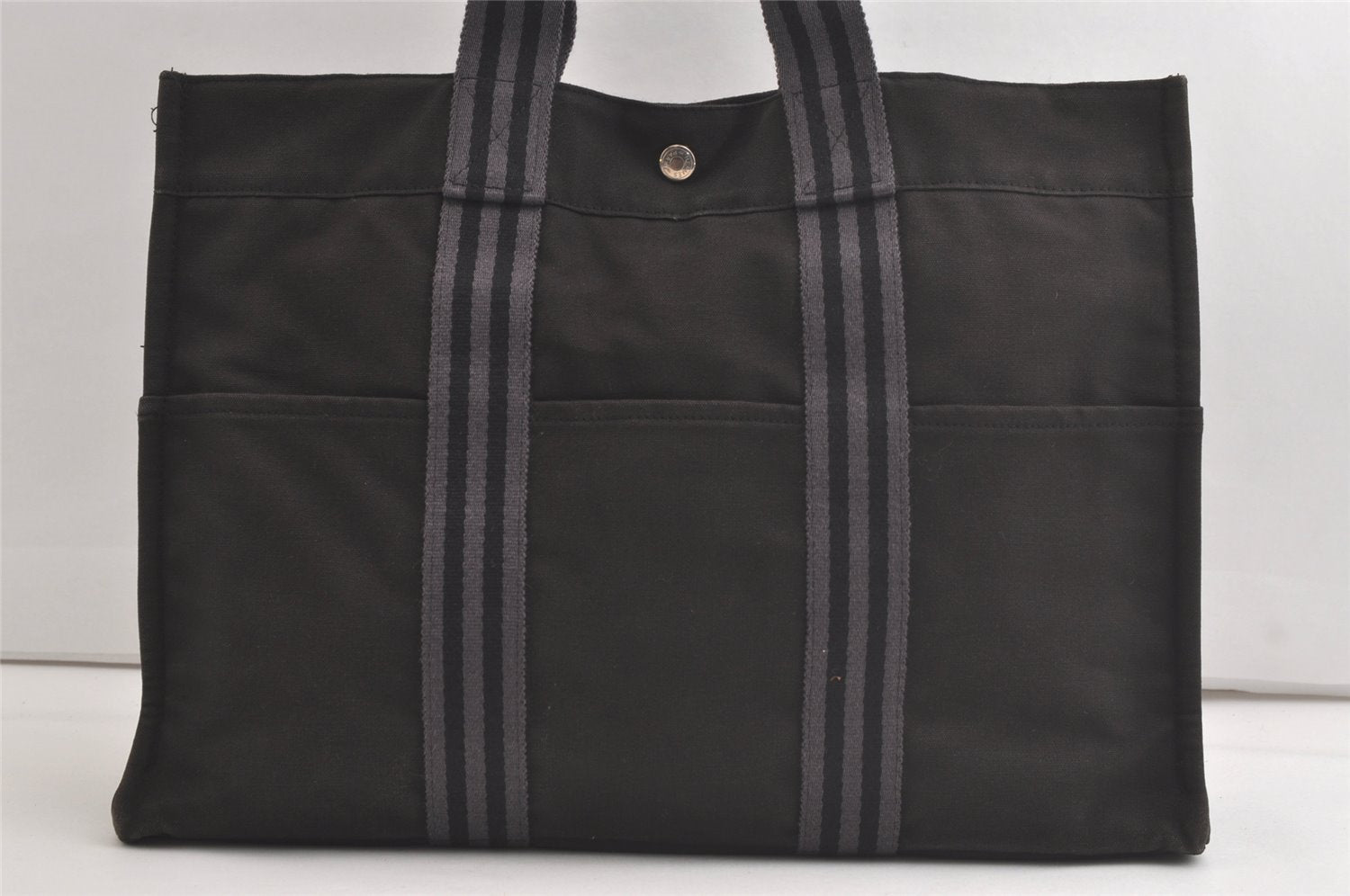 Authentic HERMES Fourre Tout MM Hand Tote Bag Canvas Black 5093K