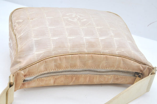 Authentic CHANEL Vintage New Travel Line Shoulder Hand Bag Purse Beige 5095J