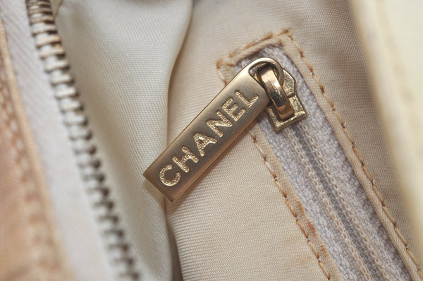 Authentic CHANEL Vintage New Travel Line Shoulder Hand Bag Purse Beige 5095J