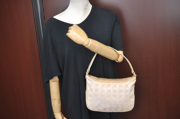 Authentic CHANEL Vintage New Travel Line Shoulder Hand Bag Purse Beige 5095J