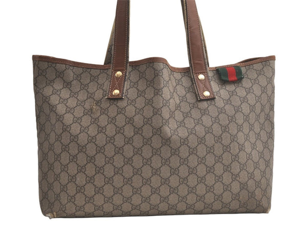 Authentic GUCCI Web Sherry Line Tote Bag GG PVC Leather 211134 Brown 5097K