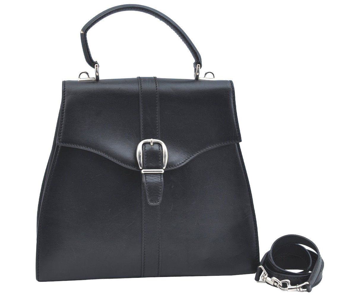 Authentic GUCCI Vintage 2Way Shoulder Hand Bag Purse Leather Black 5098H