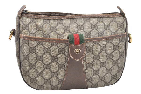 Authentic GUCCI Web Sherry Line Shoulder Bag GG PVC Leather Brown Junk 5098J