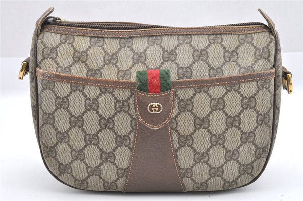Authentic GUCCI Web Sherry Line Shoulder Bag GG PVC Leather Brown Junk 5098J