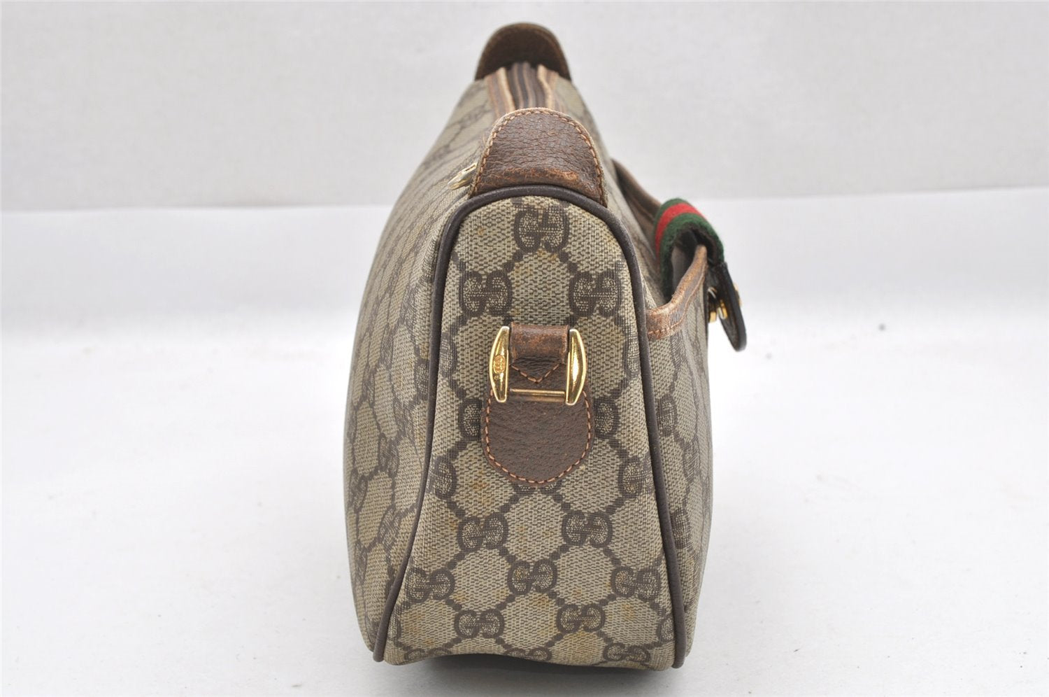 Authentic GUCCI Web Sherry Line Shoulder Bag GG PVC Leather Brown Junk 5098J