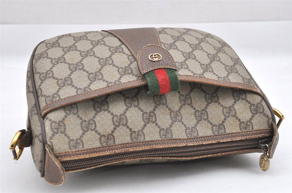 Authentic GUCCI Web Sherry Line Shoulder Bag GG PVC Leather Brown Junk 5098J
