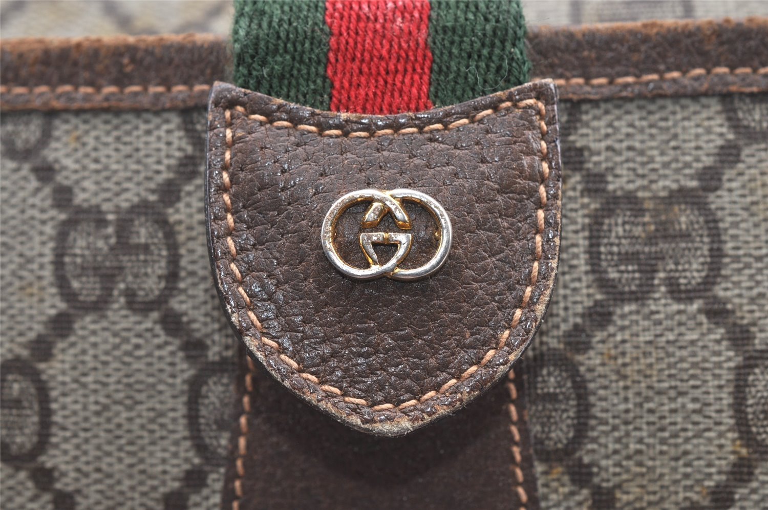 Authentic GUCCI Web Sherry Line Shoulder Bag GG PVC Leather Brown Junk 5098J