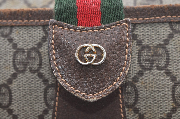 Authentic GUCCI Web Sherry Line Shoulder Bag GG PVC Leather Brown Junk 5098J