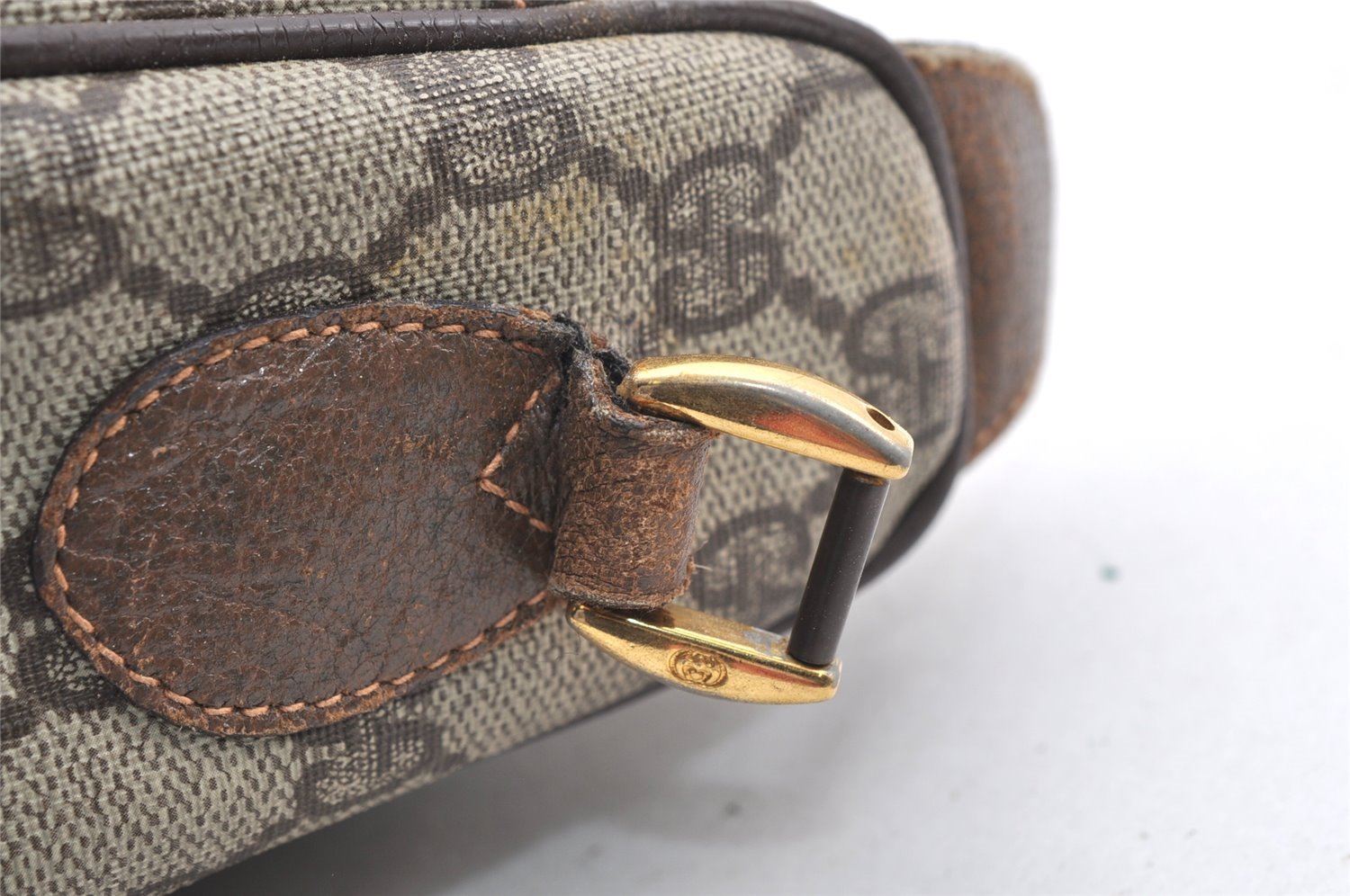 Authentic GUCCI Web Sherry Line Shoulder Bag GG PVC Leather Brown Junk 5098J