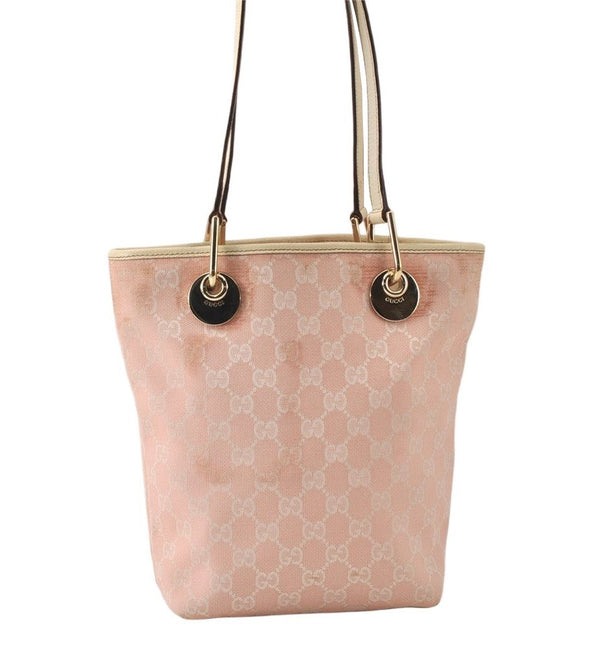 Authentic GUCCI Eclipse Shoulder Tote Bag GG Canvas Leather 120840 Pink 5101K