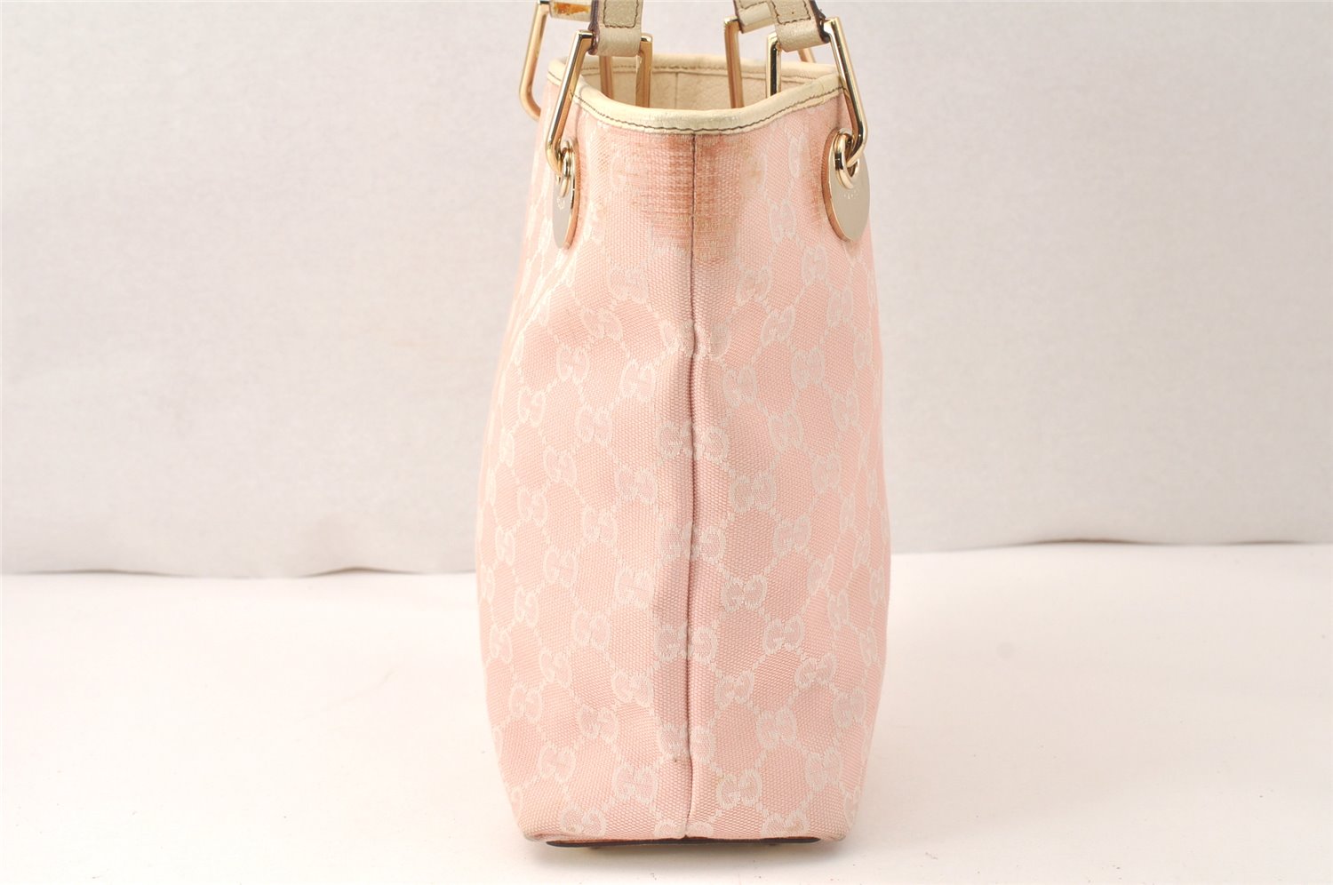 Authentic GUCCI Eclipse Shoulder Tote Bag GG Canvas Leather 120840 Pink 5101K