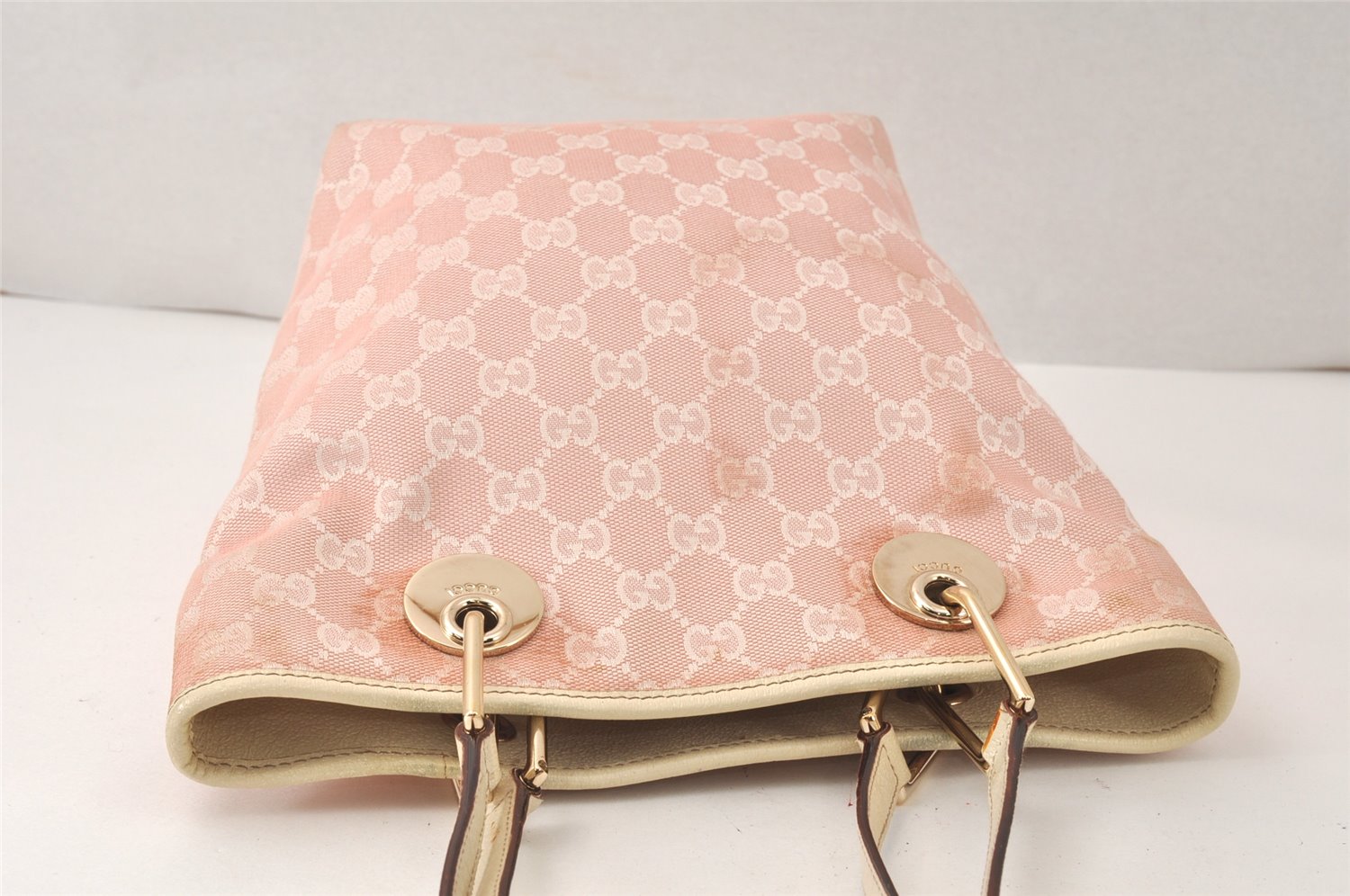 Authentic GUCCI Eclipse Shoulder Tote Bag GG Canvas Leather 120840 Pink 5101K