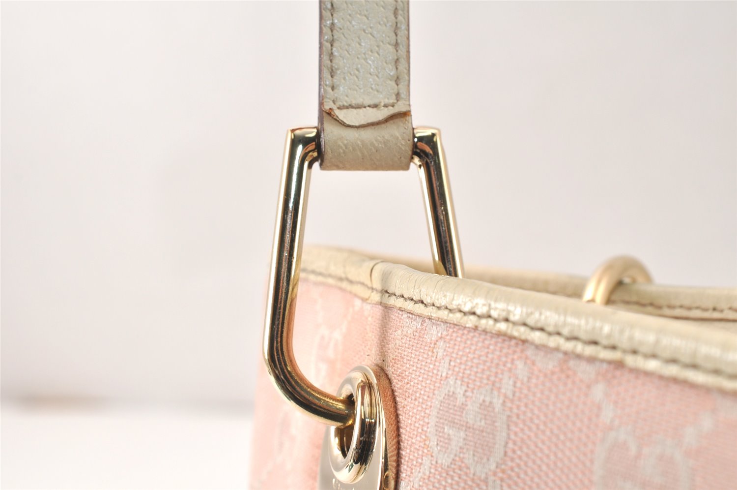 Authentic GUCCI Eclipse Shoulder Tote Bag GG Canvas Leather 120840 Pink 5101K