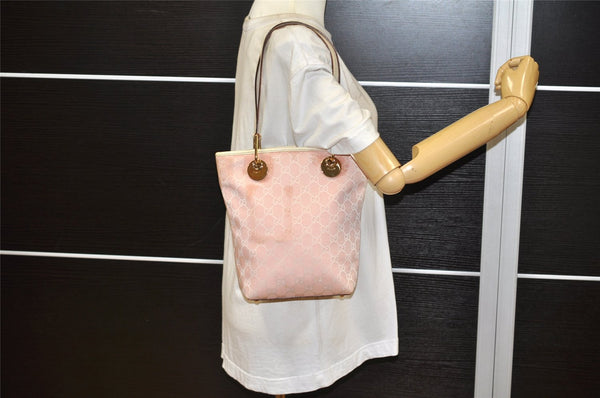 Authentic GUCCI Eclipse Shoulder Tote Bag GG Canvas Leather 120840 Pink 5101K
