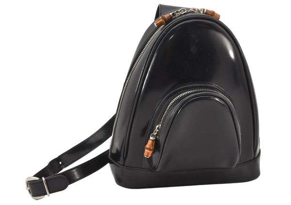Authentic GUCCI Bamboo Vintage Backpack Purse Leather Black Junk 5102K