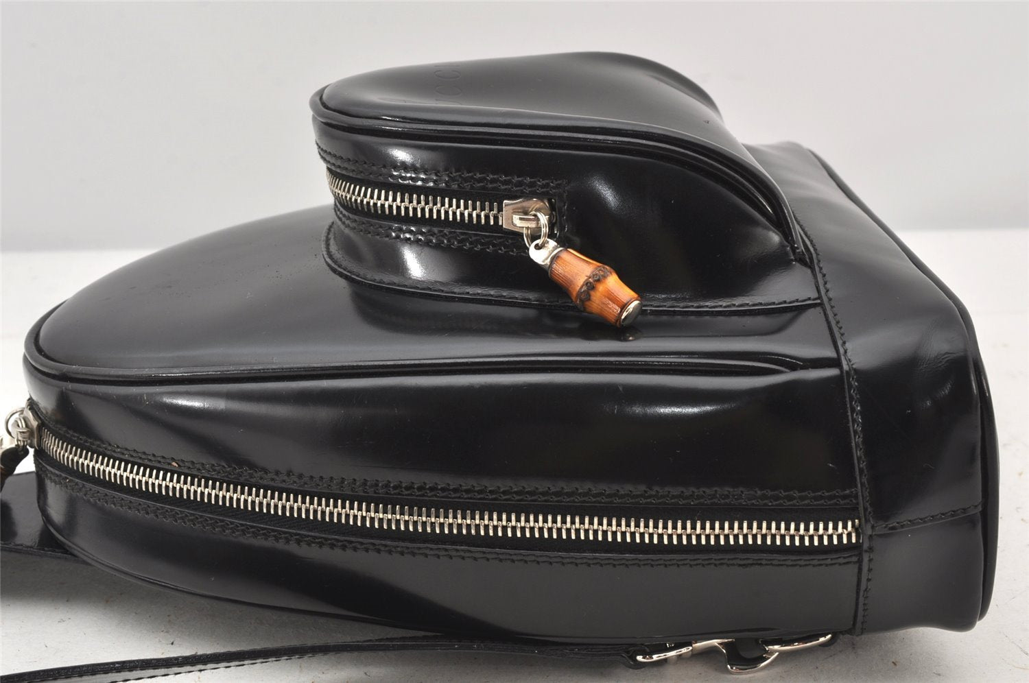 Authentic GUCCI Bamboo Vintage Backpack Purse Leather Black Junk 5102K