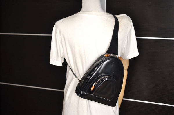 Authentic GUCCI Bamboo Vintage Backpack Purse Leather Black Junk 5102K