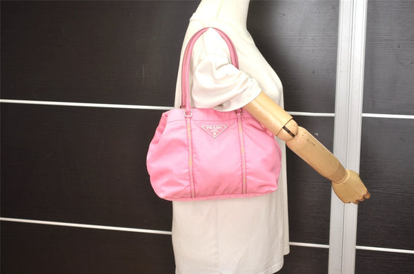 Authentic PRADA Nylon Tessuto Leather Shoulder Hand Tote Bag Pink 5105I