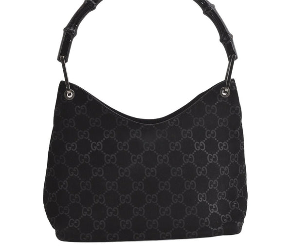 Authentic GUCCI Vintage Bamboo Shoulder Hand Bag Purse Suede Leather Black 5106K