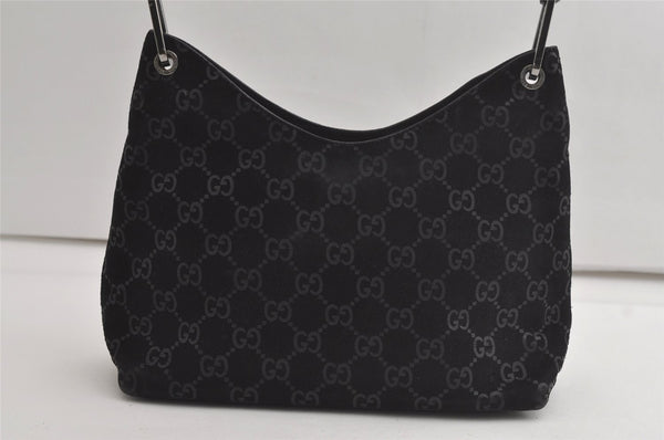 Authentic GUCCI Vintage Bamboo Shoulder Hand Bag Purse Suede Leather Black 5106K